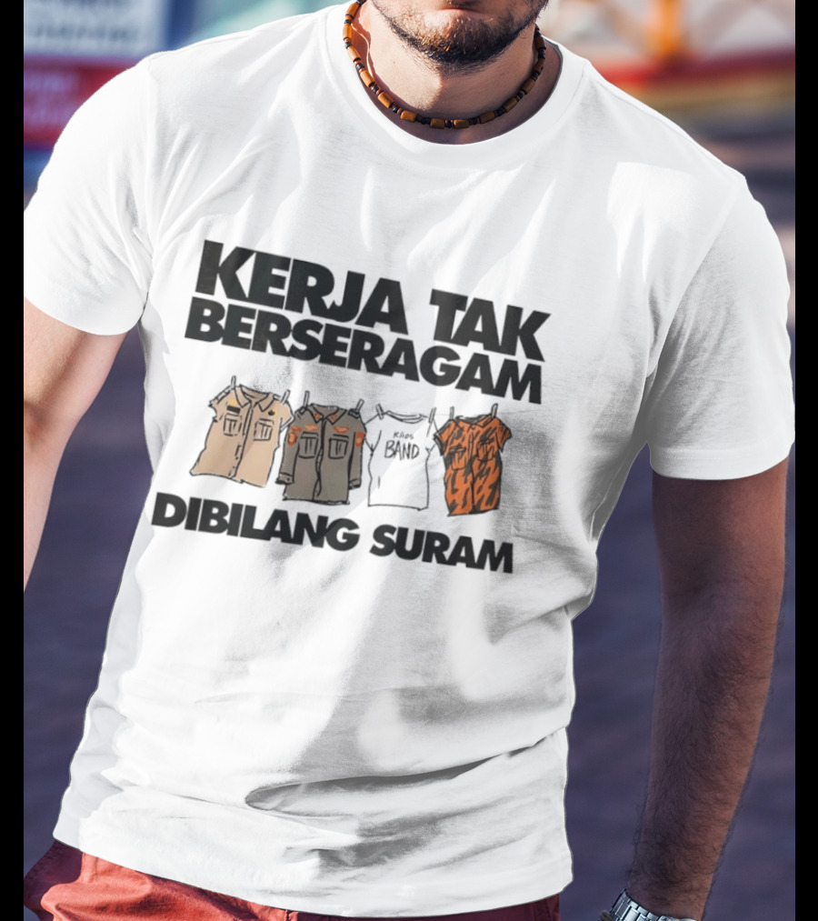 Kerja Tak Berseragam Dibilang Suram Kaos Band Dan Pakaian Kerja Di Jemuran T-Shirt