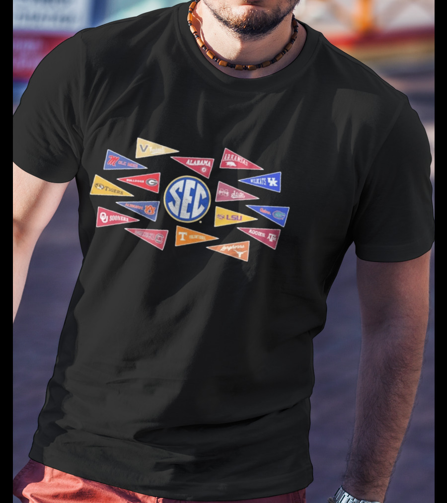 SEC Colleges Football Pennants Alabama Georgia LSU Florida Tennessee Oklahoma T-Shirt