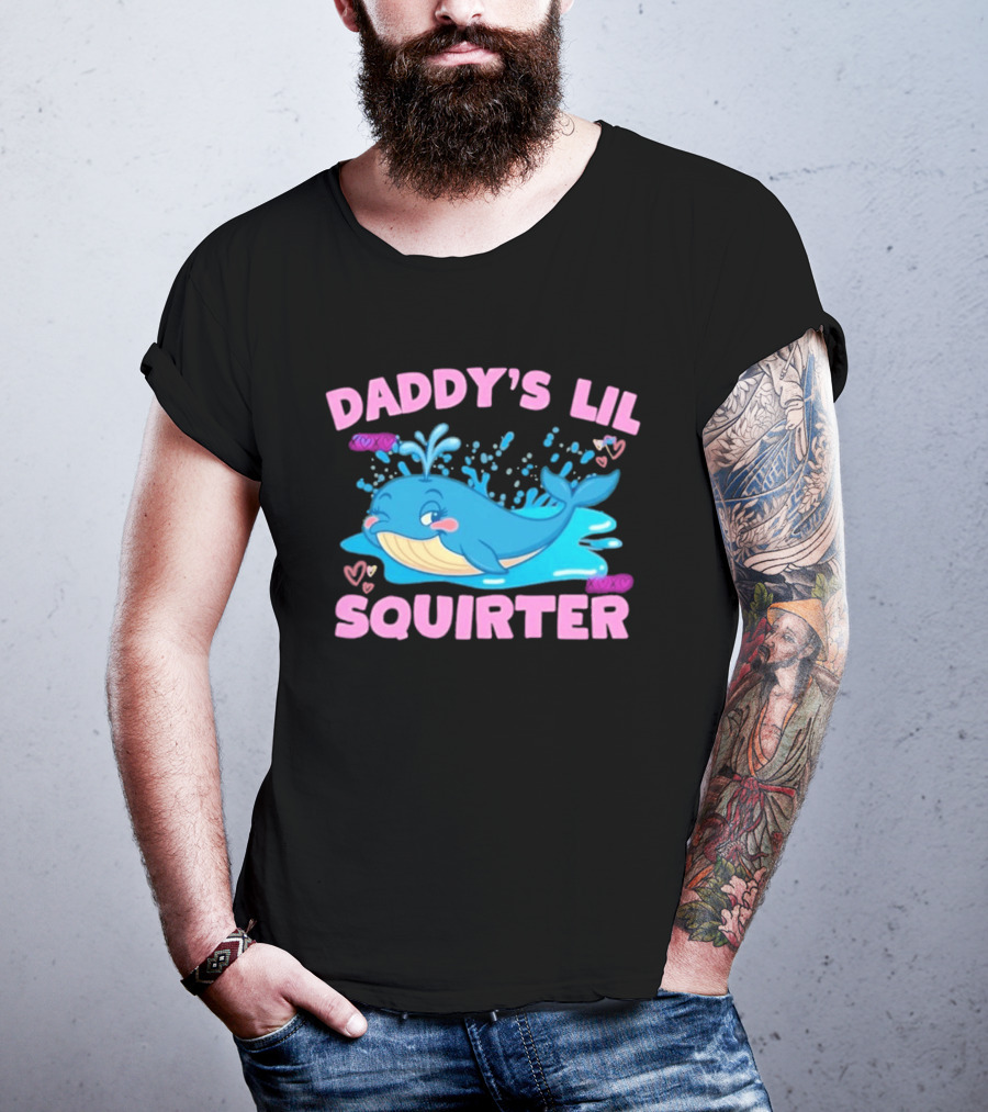 Daddy's Lil Squirter Cute Whale Bubbles And Hearts T-Shirt