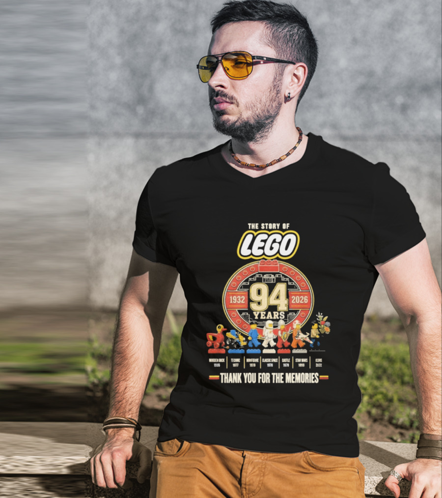 The Story Of Lego 1932 2026 94 Years Thank You For The Memories History Timeline T-Shirt