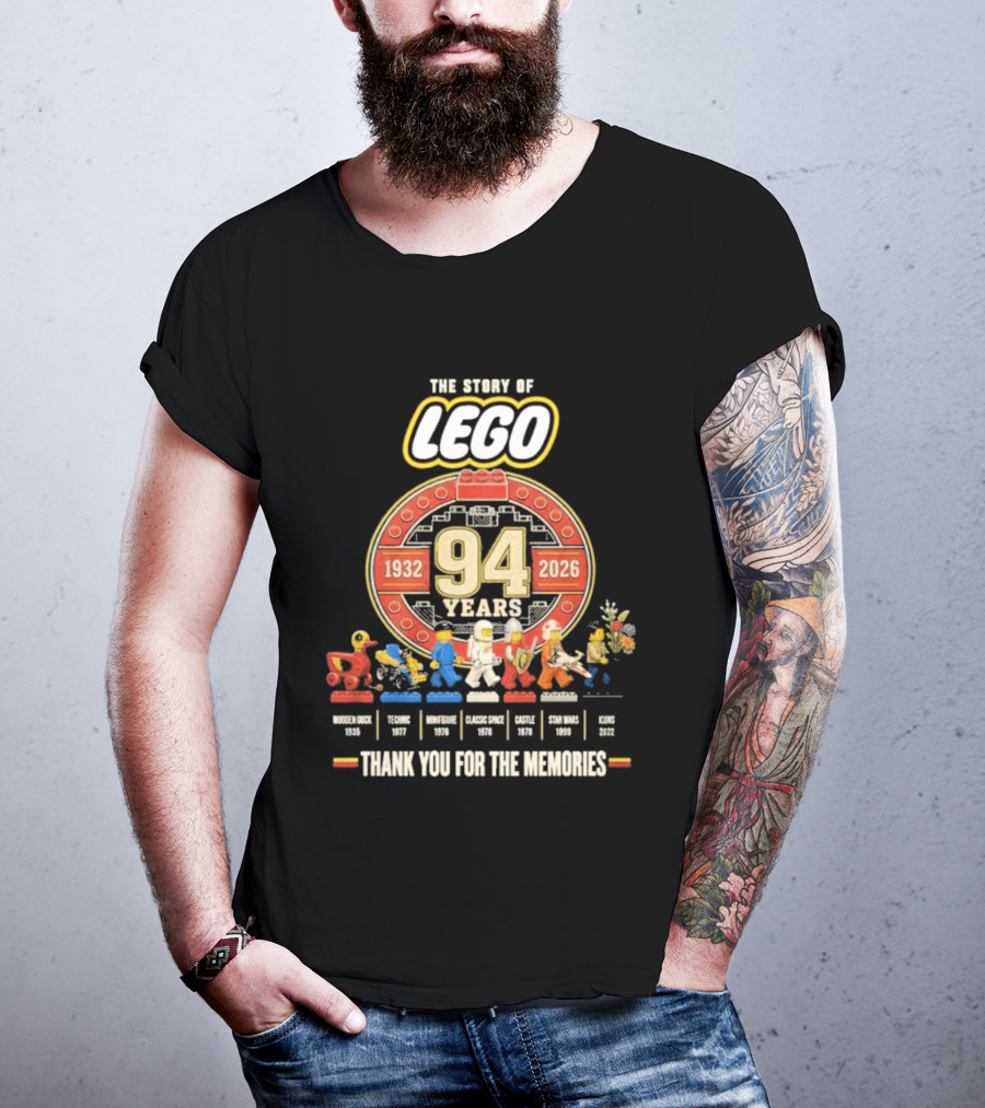 The Story Of Lego 1932 2026 94 Years Thank You For The Memories History Timeline T-Shirt
