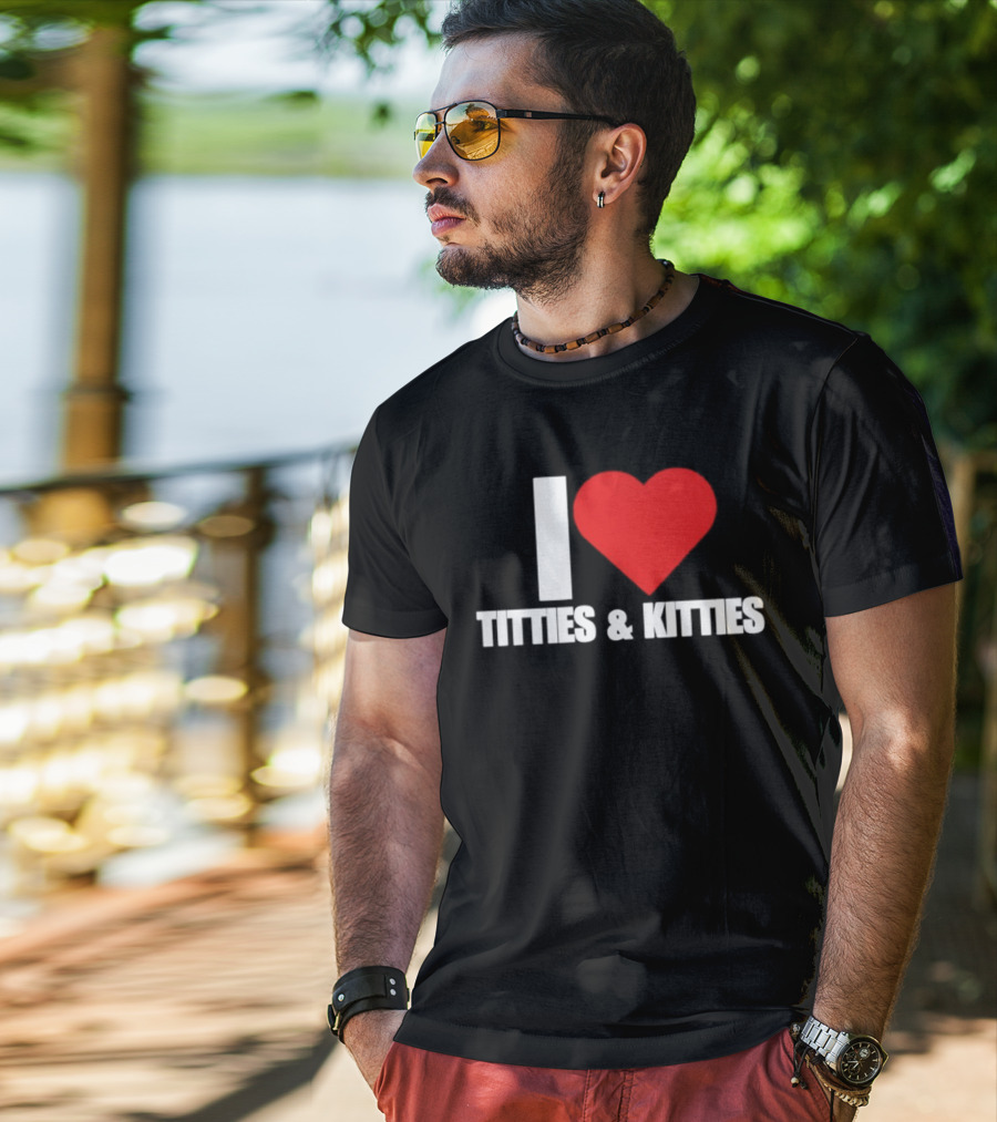 I Heart Titties And Kitties Bold Red Heart T-Shirt