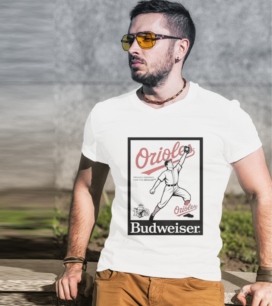 Budweiser 150 Years Orioles Baseball Vintage Player With Ball T-Shirt