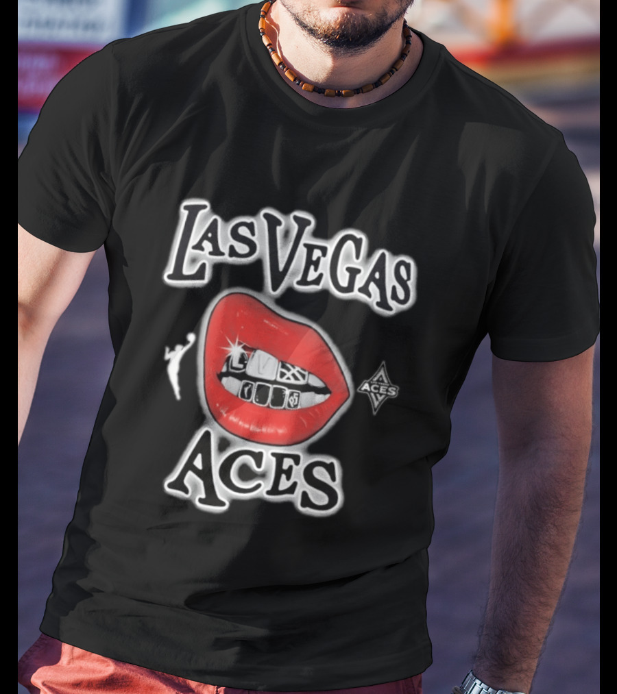 Las Vegas Aces 2026 WNBA Red Lips Grill Sketch T-Shirt