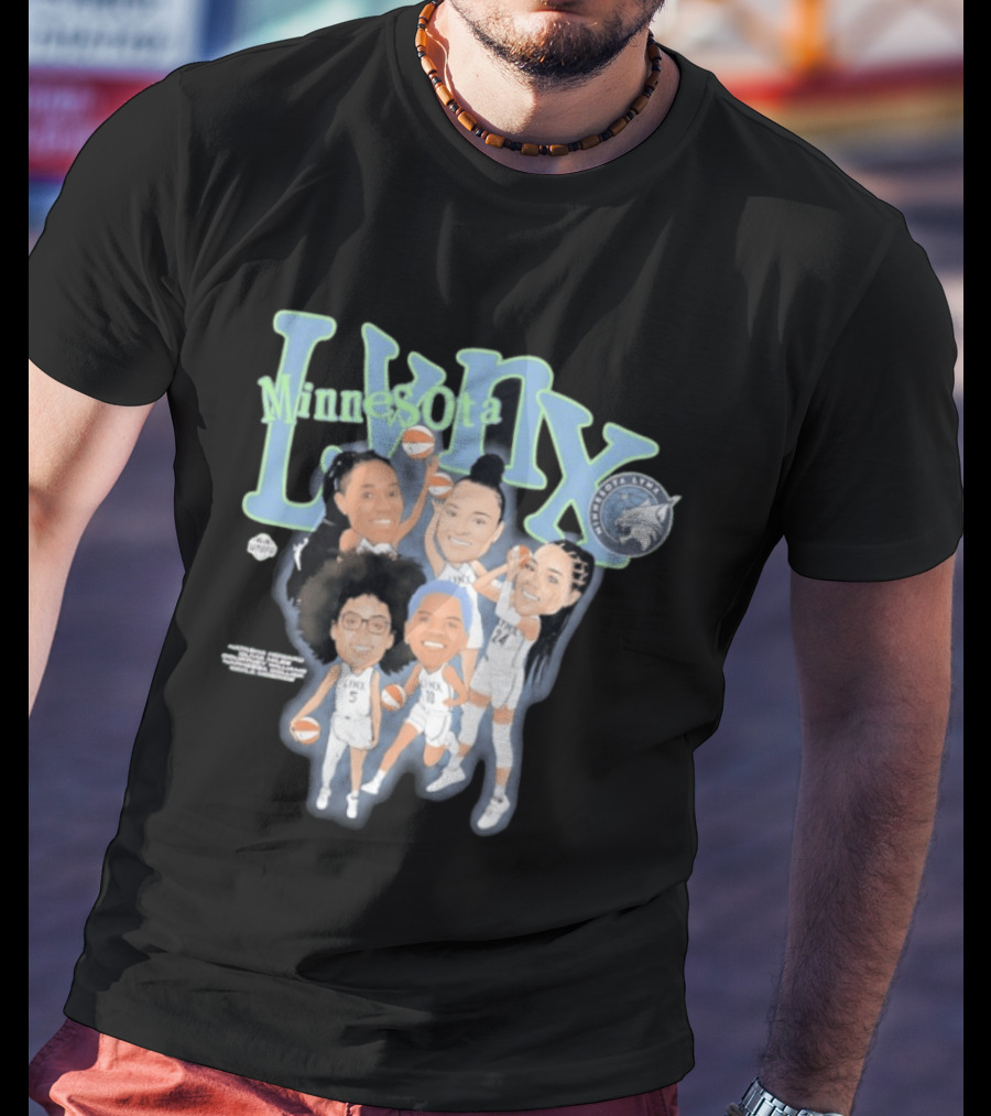 Minnesota Lynx Big 5 WNBA Basketball Caricature Team Spirit T-Shirt