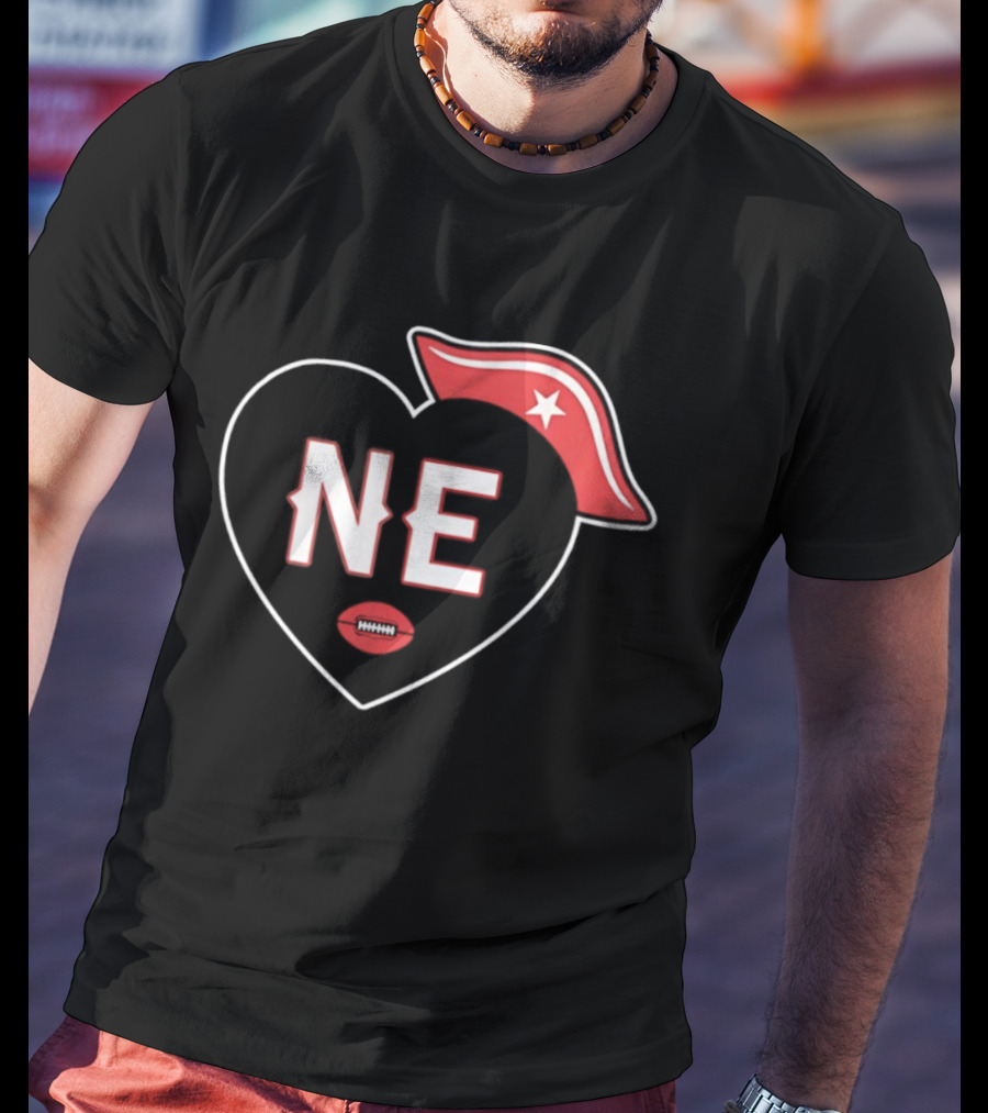 New England NE Heart Football Star Hat T-Shirt