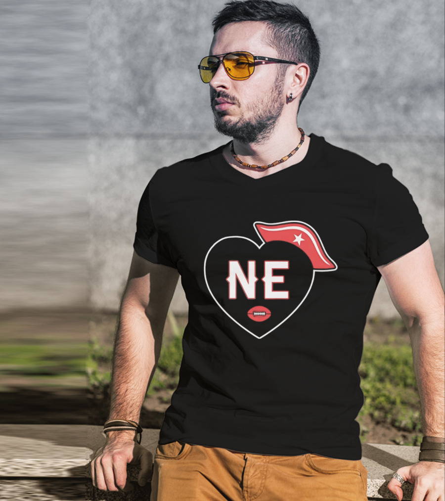 New England NE Heart Football Star Hat T-Shirt