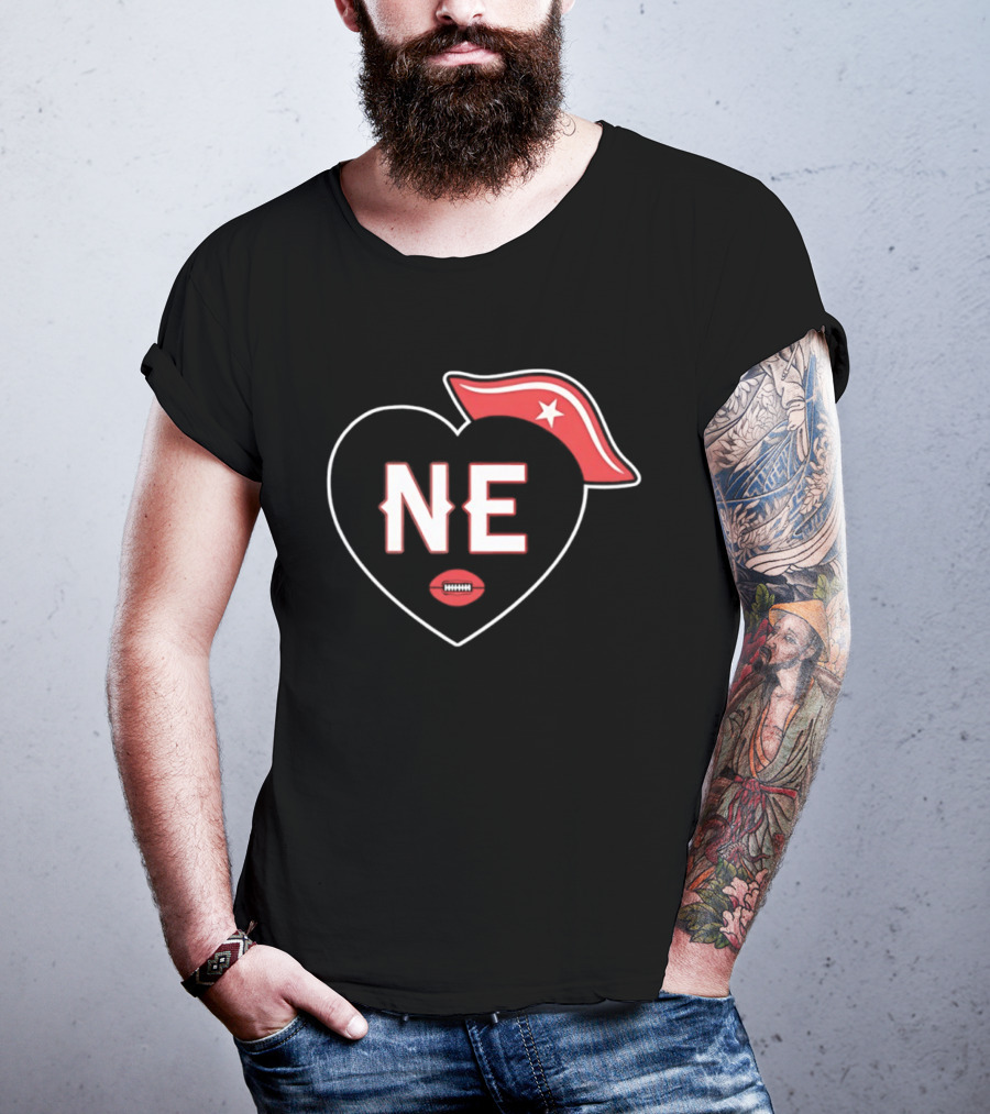 New England NE Heart Football Star Hat T-Shirt