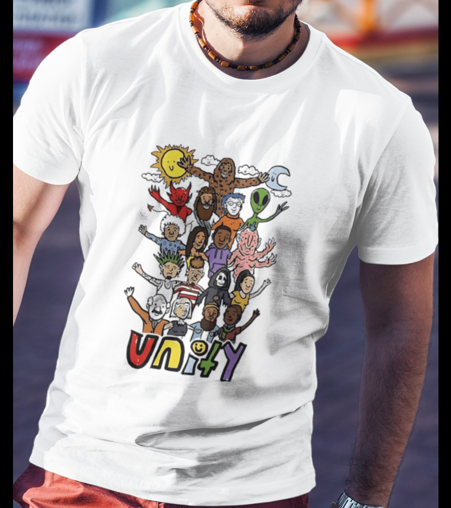 Unity Cartoon Characters Doodle Diverse Characters Aliens Bigfoot Devil Sun Moon T-Shirt