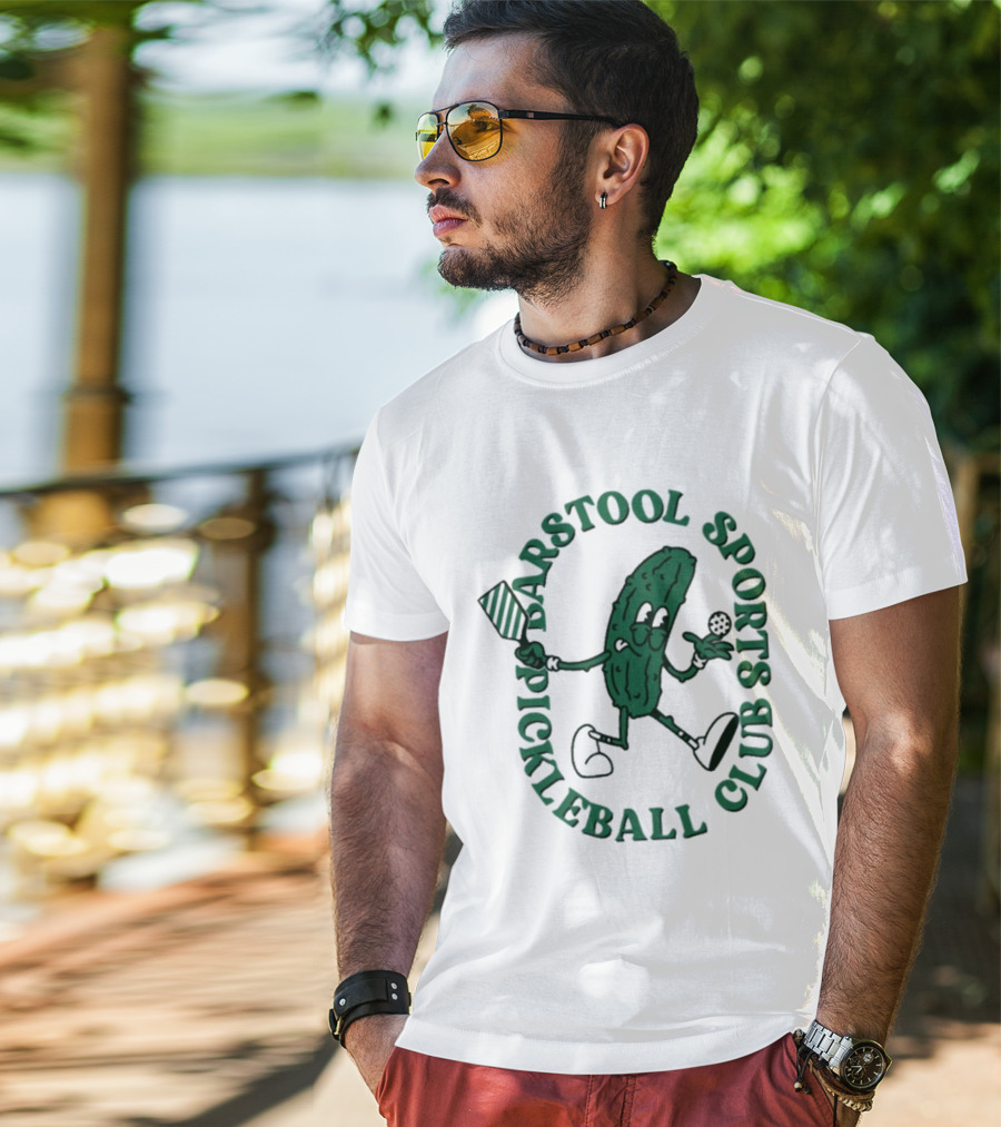 Barstool Sports Pickleball Club Animated Pickle Character With Paddle And Ball T-Shirt