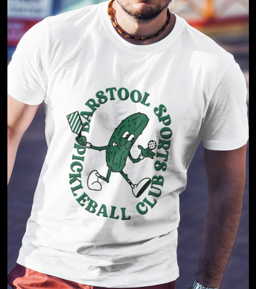Barstool Sports Pickleball Club Animated Pickle Character With Paddle And Ball T-Shirt