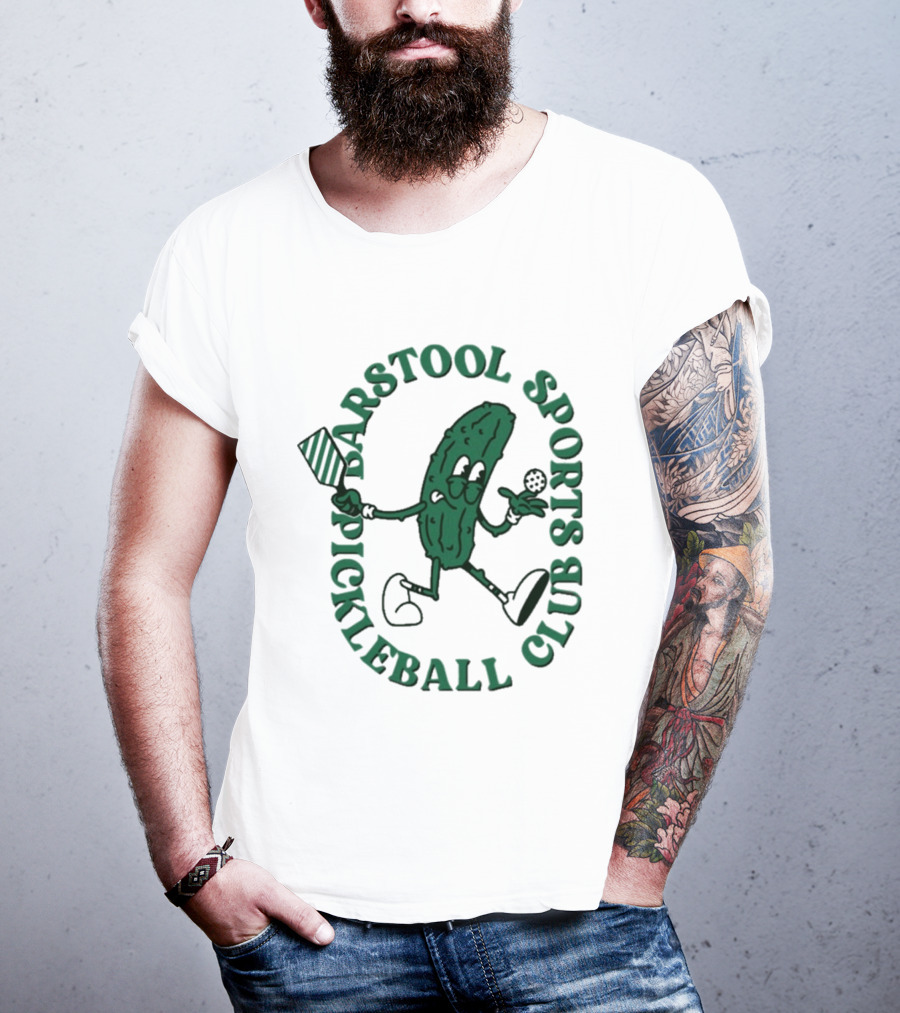 Barstool Sports Pickleball Club Animated Pickle Character With Paddle And Ball T-Shirt