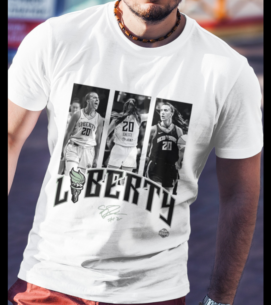 Sabrina Ionescu Liberty WNBA Player Collage Signature T-Shirt