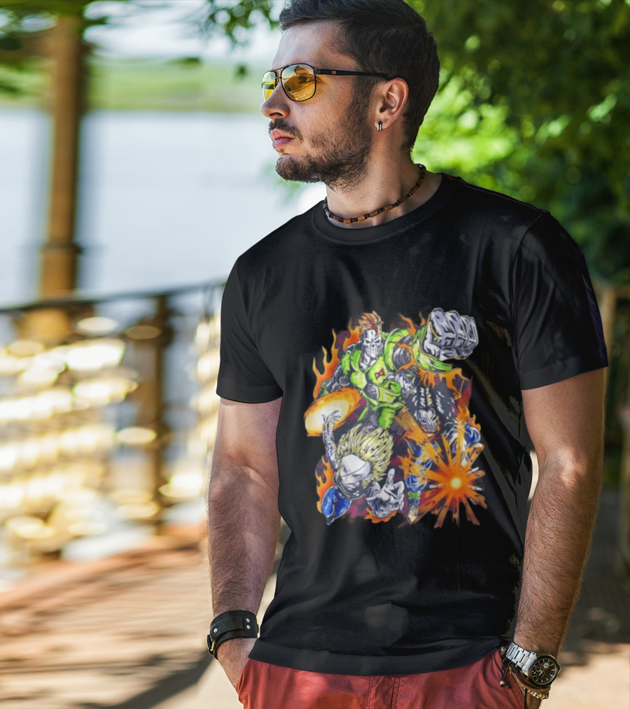 Dragon Ball Z Vintage Style Android 16 17 18 Fiery Action Scene Bootleg T-Shirt