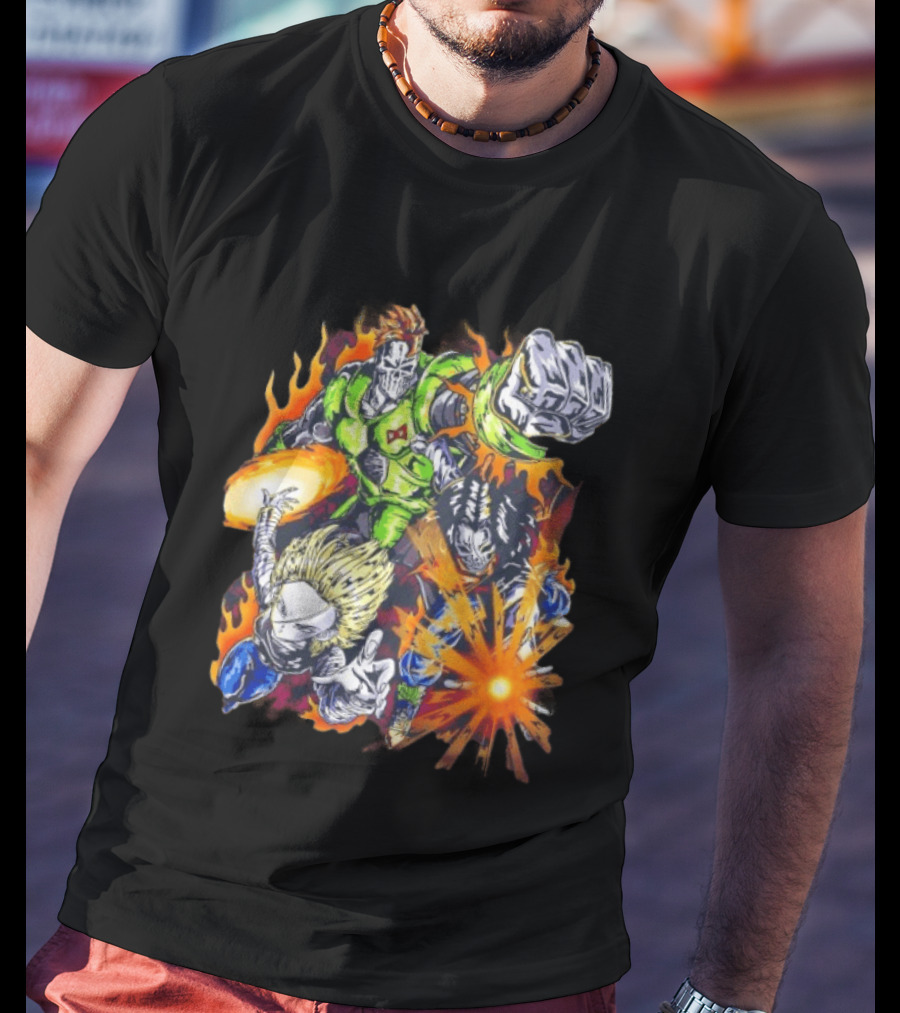 Dragon Ball Z Vintage Style Android 16 17 18 Fiery Action Scene Bootleg T-Shirt