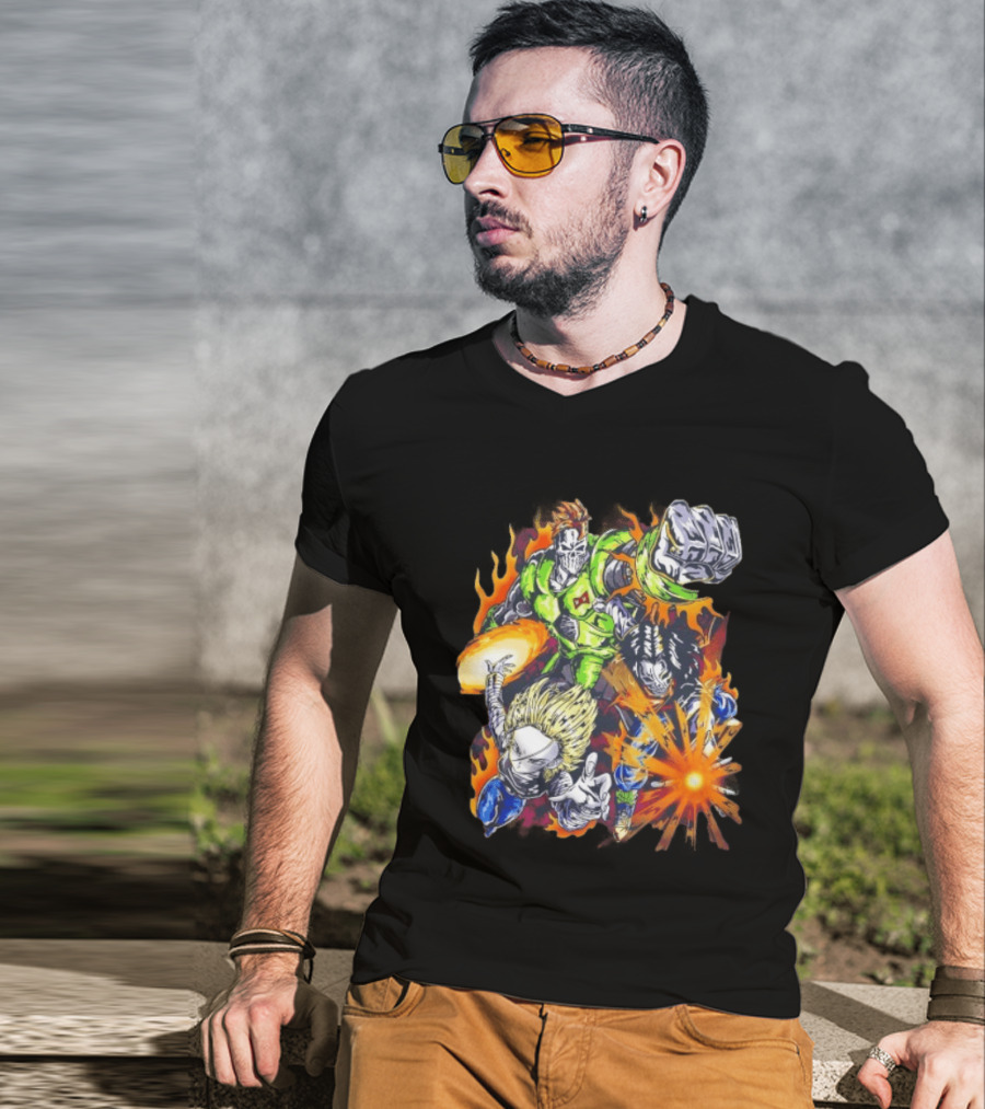 Dragon Ball Z Vintage Style Android 16 17 18 Fiery Action Scene Bootleg T-Shirt