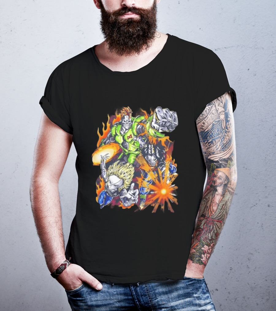 Dragon Ball Z Vintage Style Android 16 17 18 Fiery Action Scene Bootleg T-Shirt