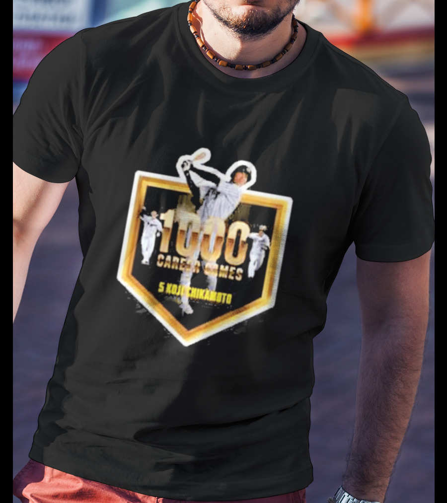 Hanshin Tigers 1000 Career Games Koji Chikamoto #5 Commemoration T-Shirt