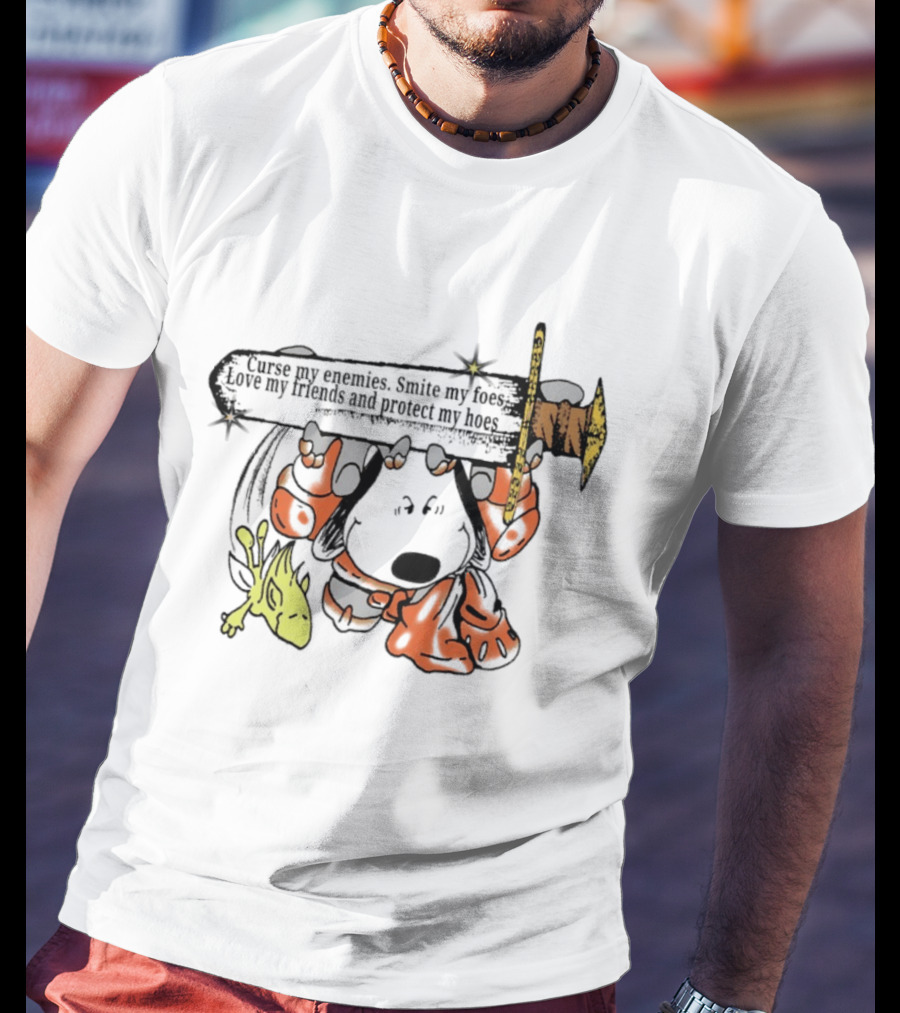 Curse My Enemies Smite My Foes Love My Friends Protect My Hoes Snoopy Woodstock Sword T-Shirt