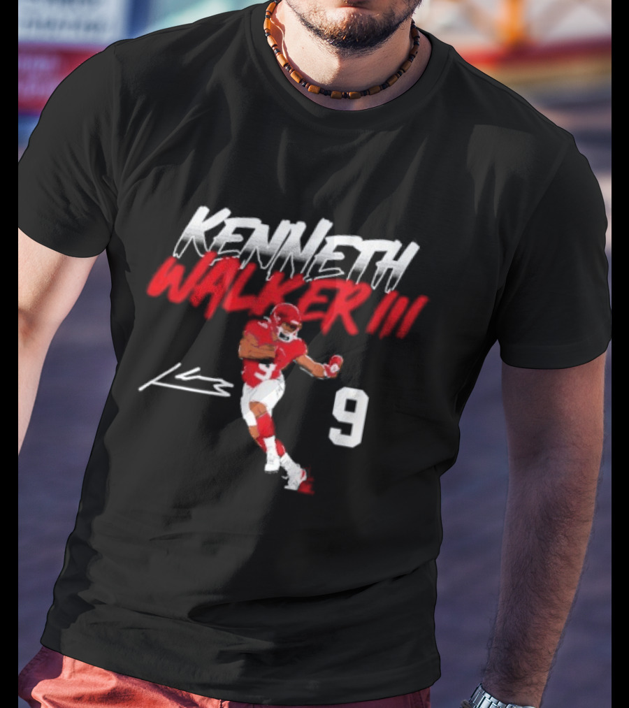 Kenneth Walker III Signature No 9 Football Player Red And White T-Shirt