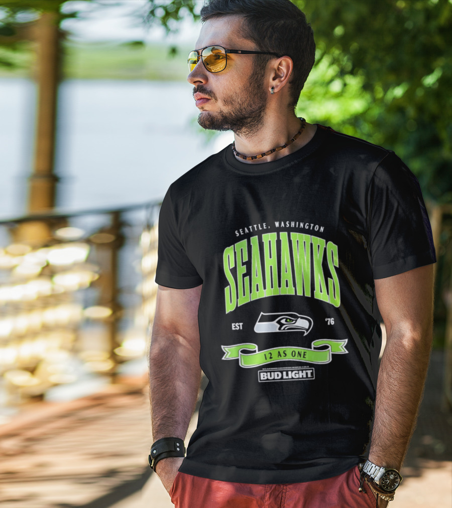 Seattle Washington Seahawks EST 76 Bud Light 12 As One T-Shirt
