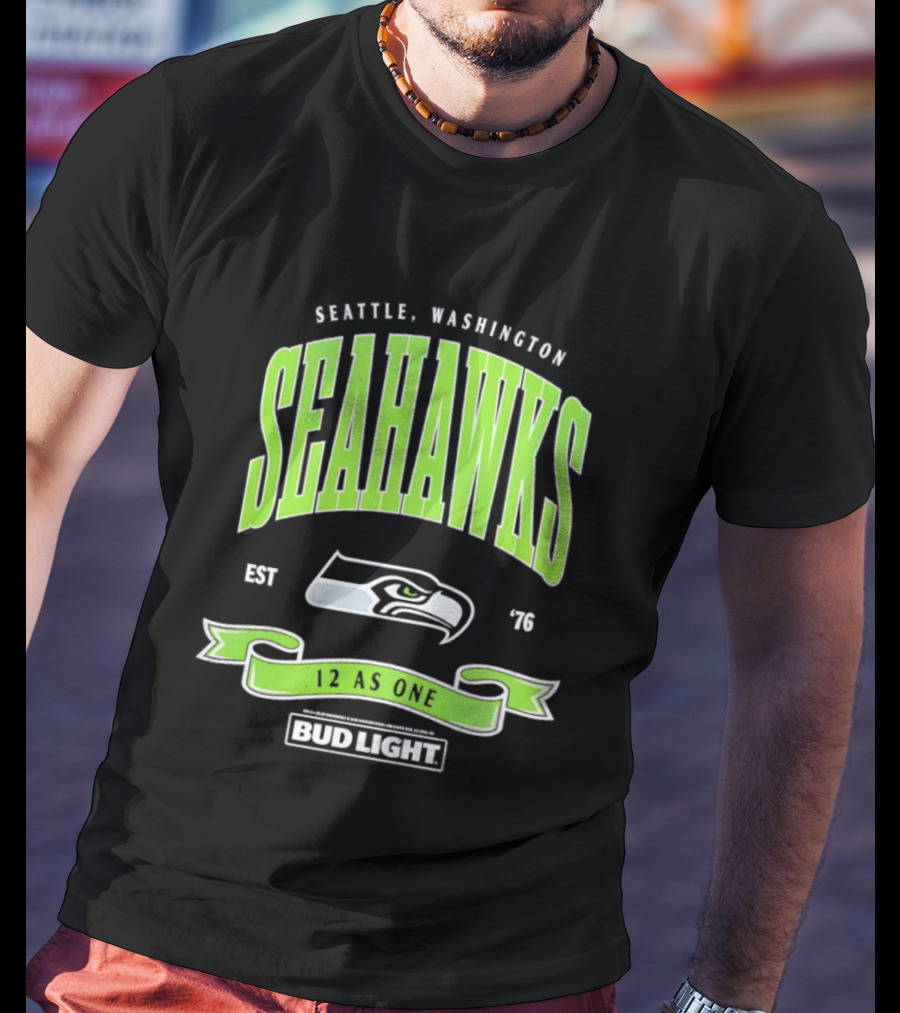 Seattle Washington Seahawks EST 76 Bud Light 12 As One T-Shirt