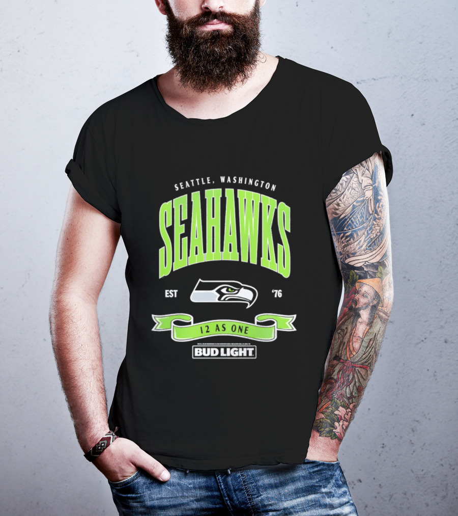 Seattle Washington Seahawks EST 76 Bud Light 12 As One T-Shirt