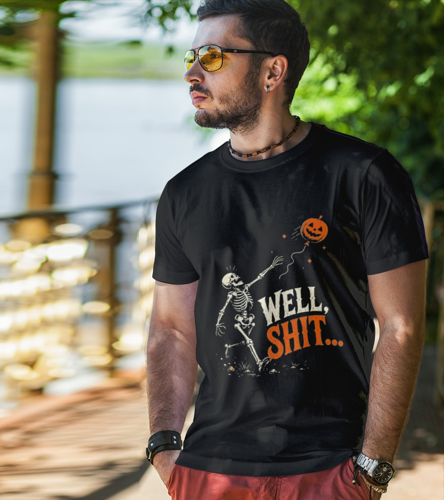 Skeleton Well Shit Lost Pumpkin Balloon Halloween T-Shirt