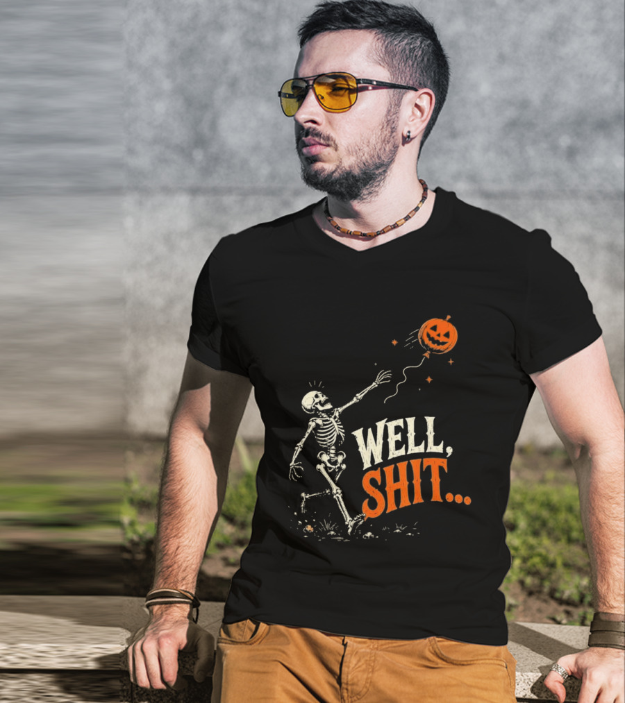 Skeleton Well Shit Lost Pumpkin Balloon Halloween T-Shirt