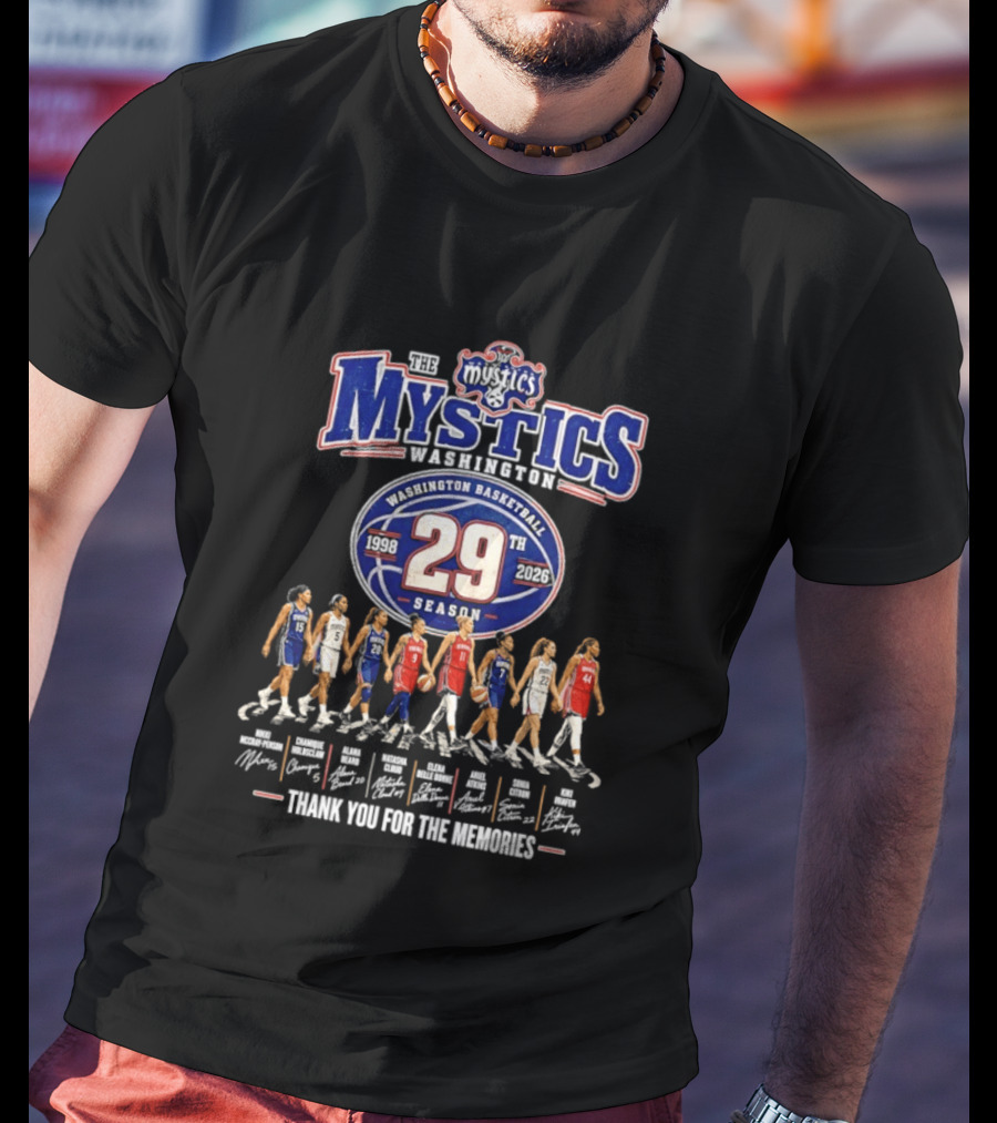 Washington Mystics Basketball 29th Season 1998 2026 Thank You For The Memories Signatures T-Shirt