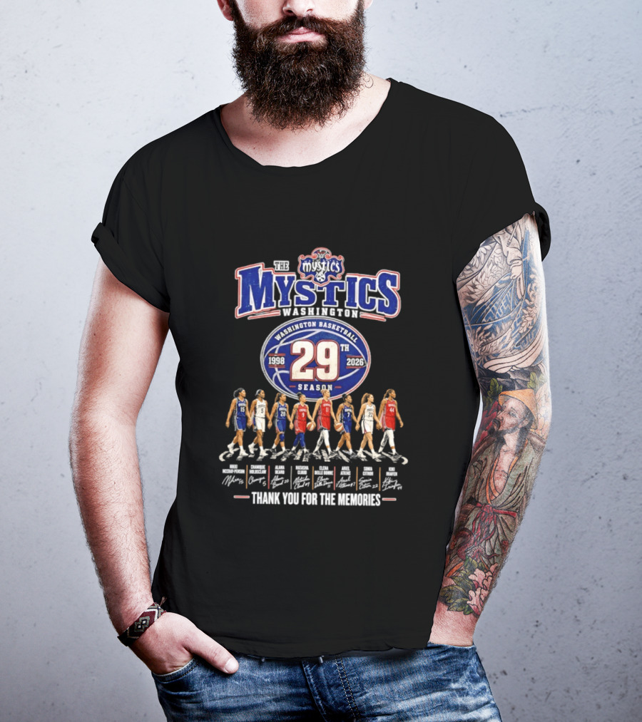 Washington Mystics Basketball 29th Season 1998 2026 Thank You For The Memories Signatures T-Shirt