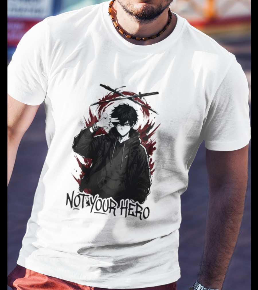 Not Your Hero Hooded Anime Boy With Katanas Manga T-Shirt