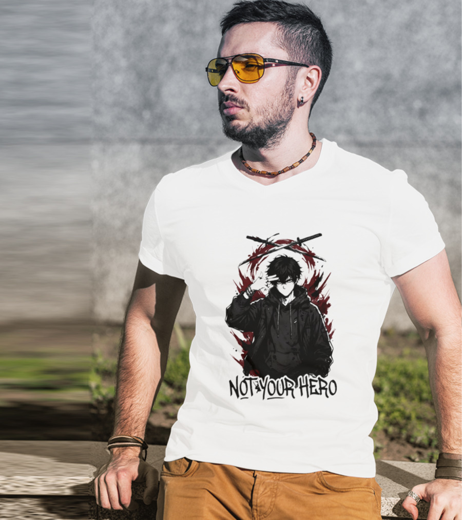 Not Your Hero Hooded Anime Boy With Katanas Manga T-Shirt