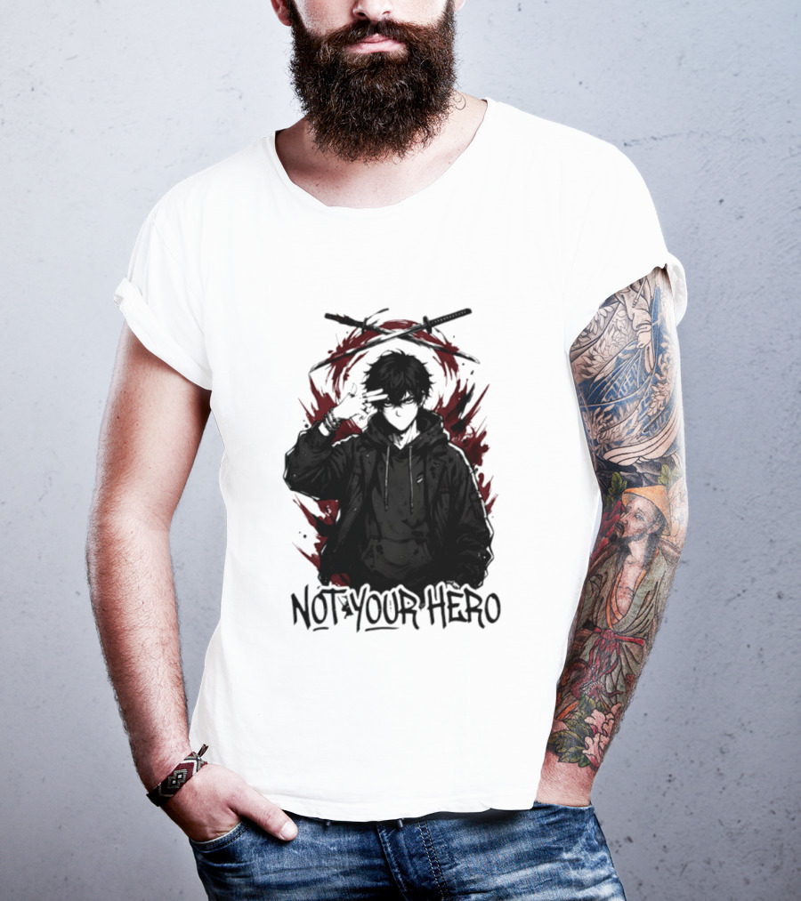 Not Your Hero Hooded Anime Boy With Katanas Manga T-Shirt