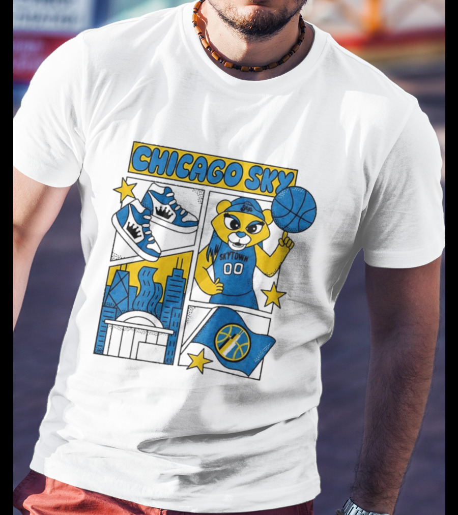 Chicago Sky Skytown Mascot And Basketball Celebration T-Shirt