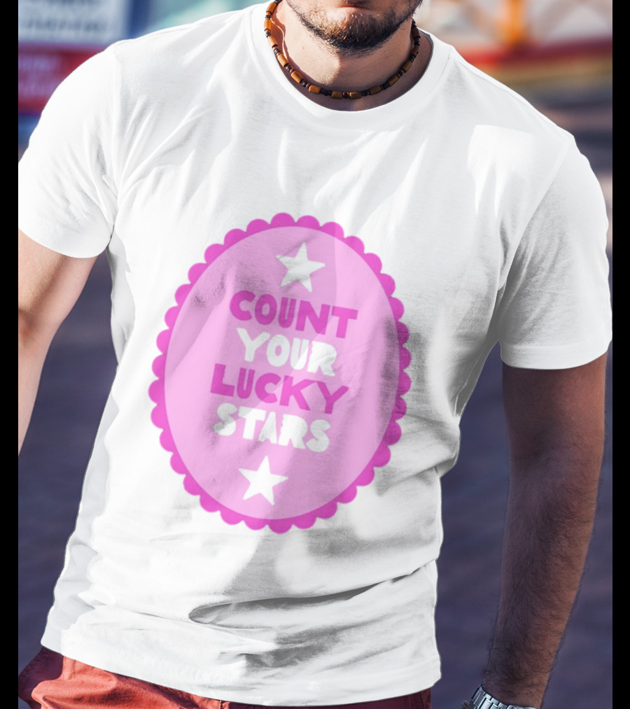 Count Your Lucky Stars Pink Oval Motivational Message T-Shirt