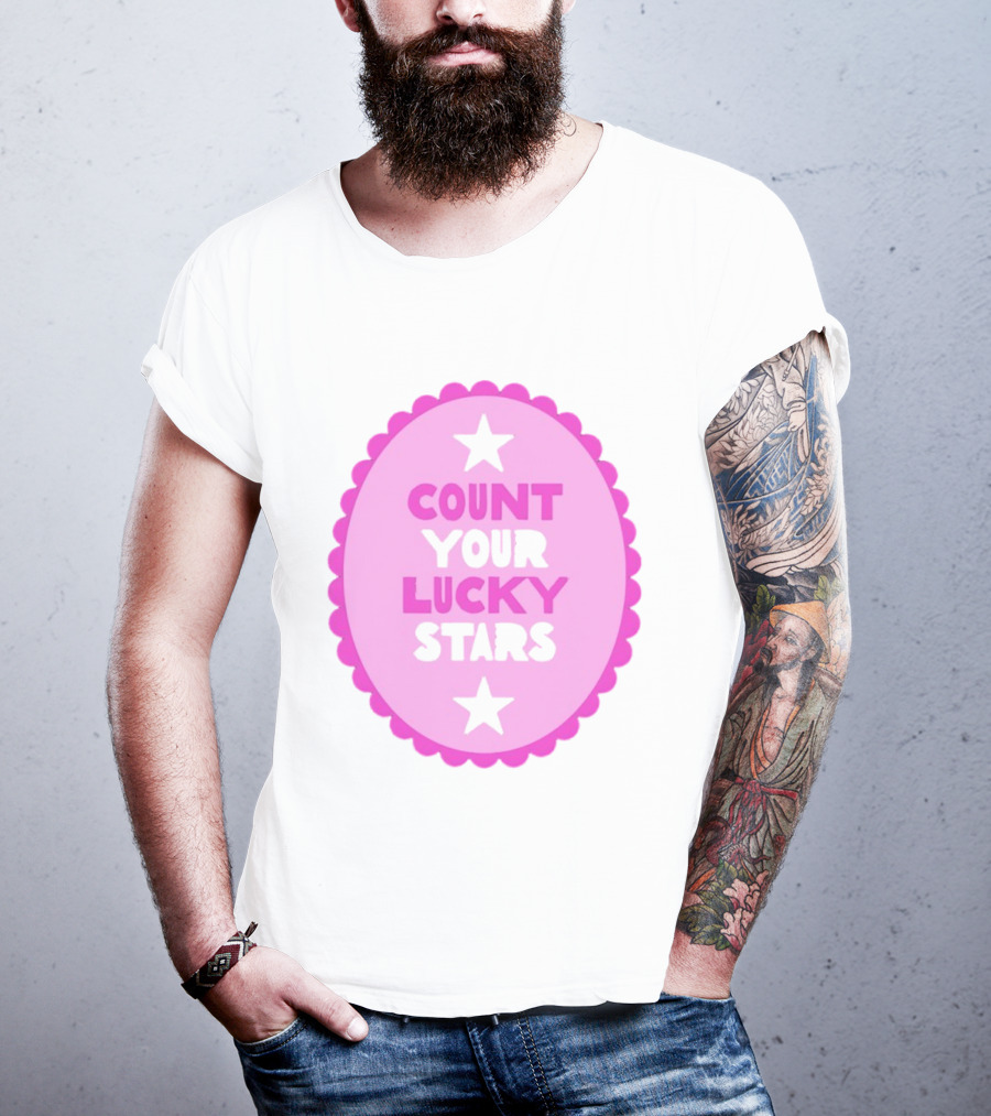 Count Your Lucky Stars Pink Oval Motivational Message T-Shirt