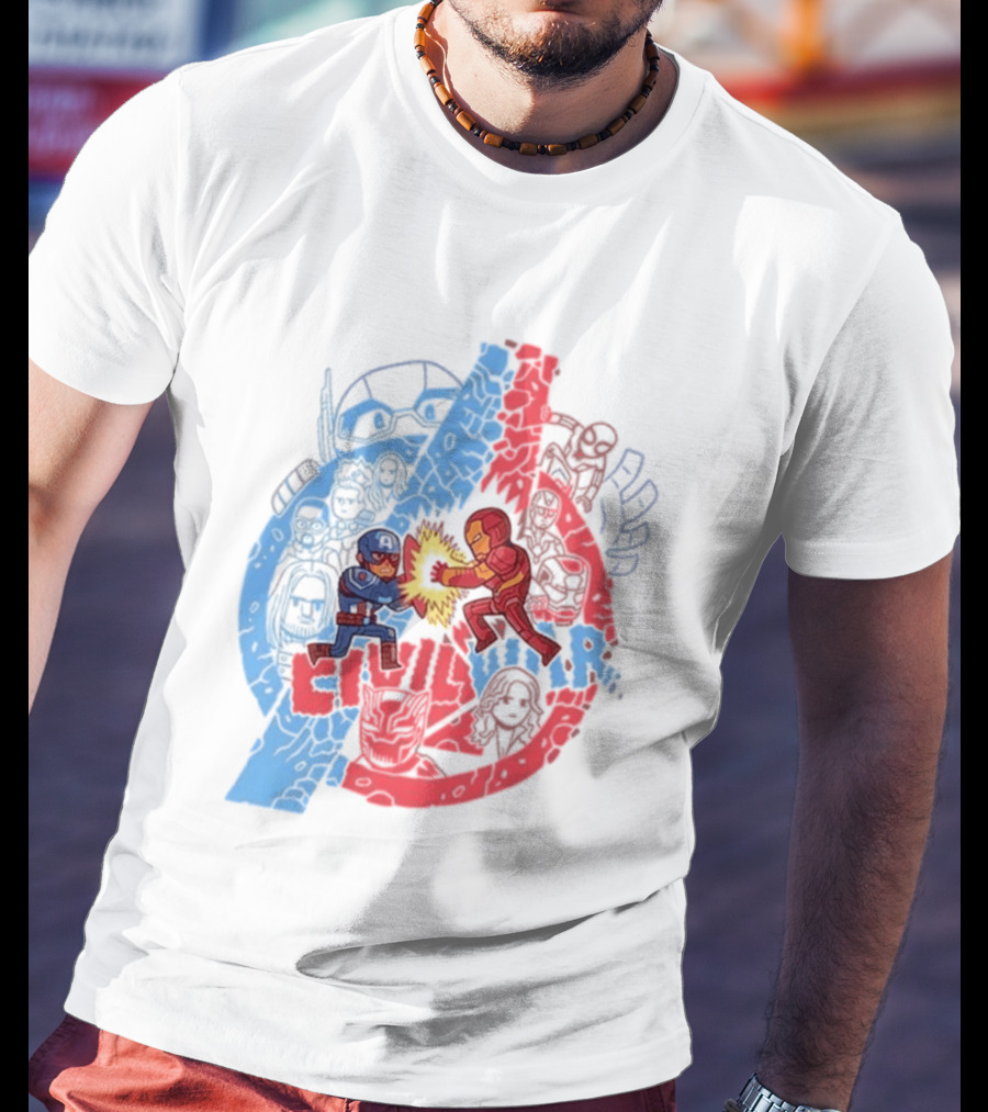 Marvel Civil War Captain America Versus Iron Man Chibi Showdown T-Shirt