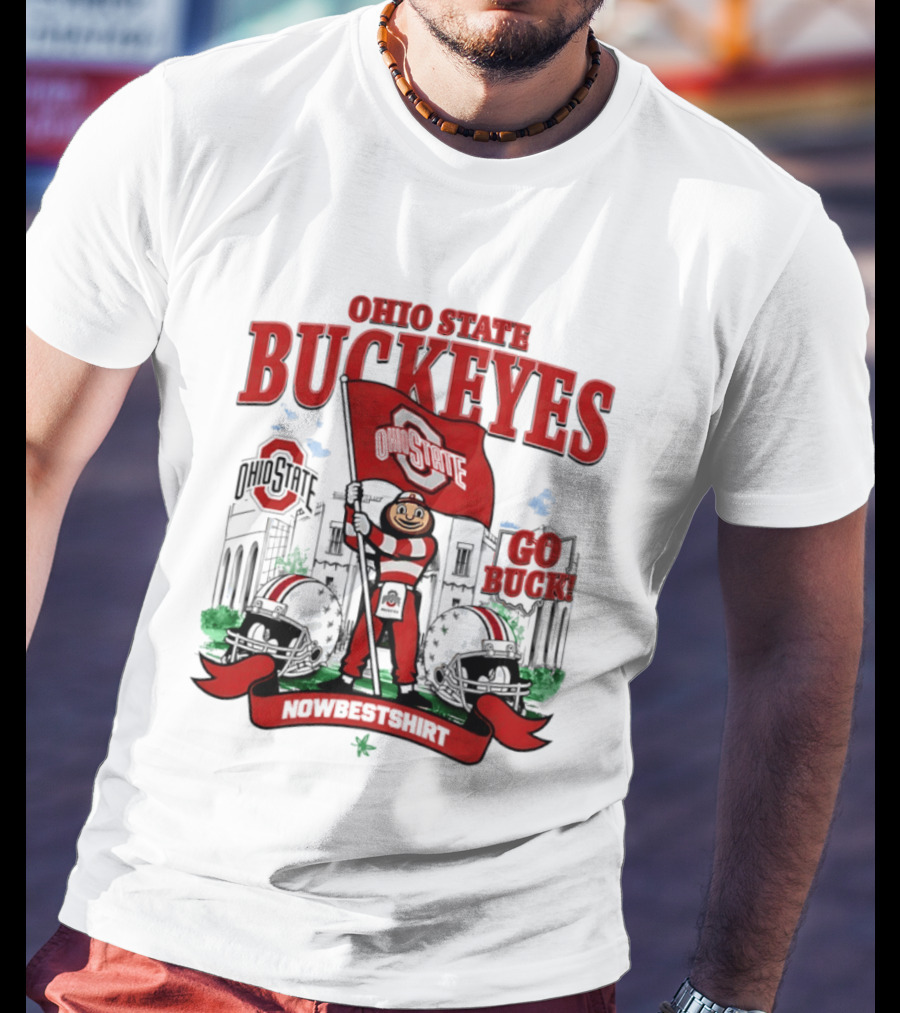 Ohio State Buckeyes Brutus Flag Go Buck Helmet Stadium Nowbes T-Shirt