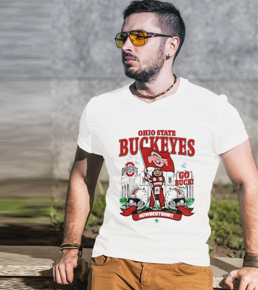 Ohio State Buckeyes Brutus Flag Go Buck Helmet Stadium Nowbes T-Shirt