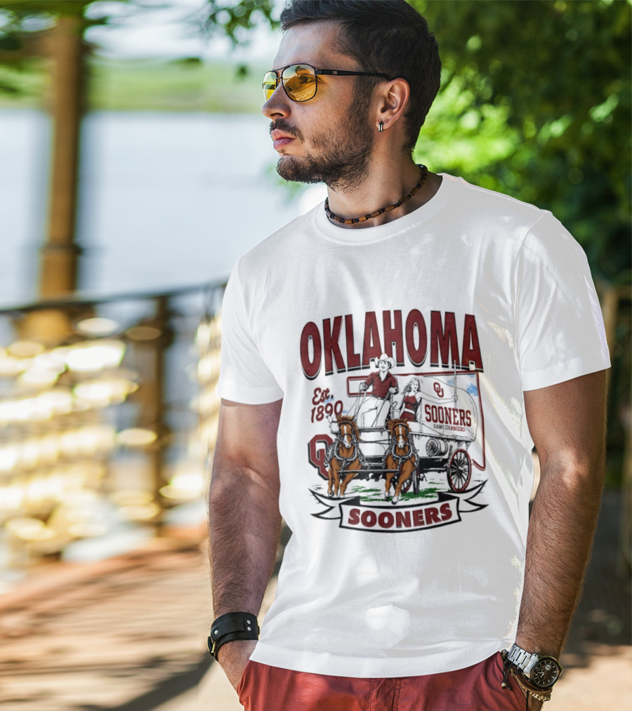 Oklahoma Sooners NCAA Football Est 1890 Wagon Horses Team T-Shirt