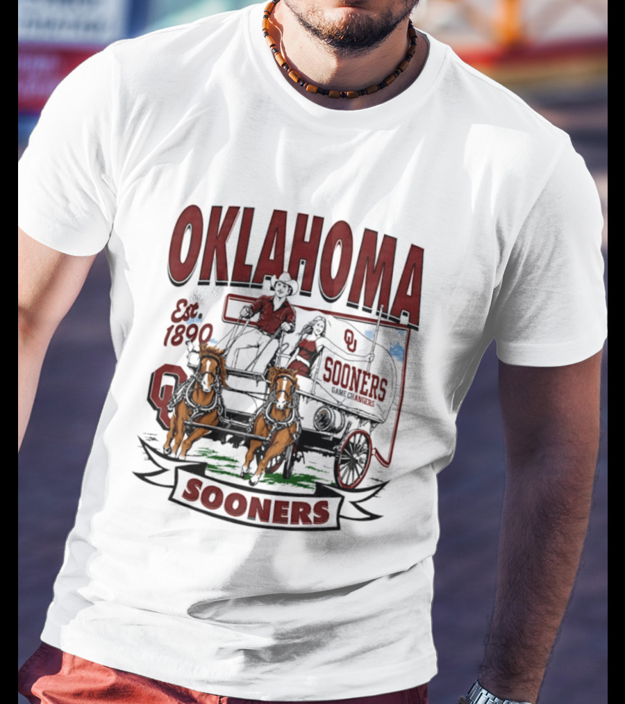 Oklahoma Sooners NCAA Football Est 1890 Wagon Horses Team T-Shirt