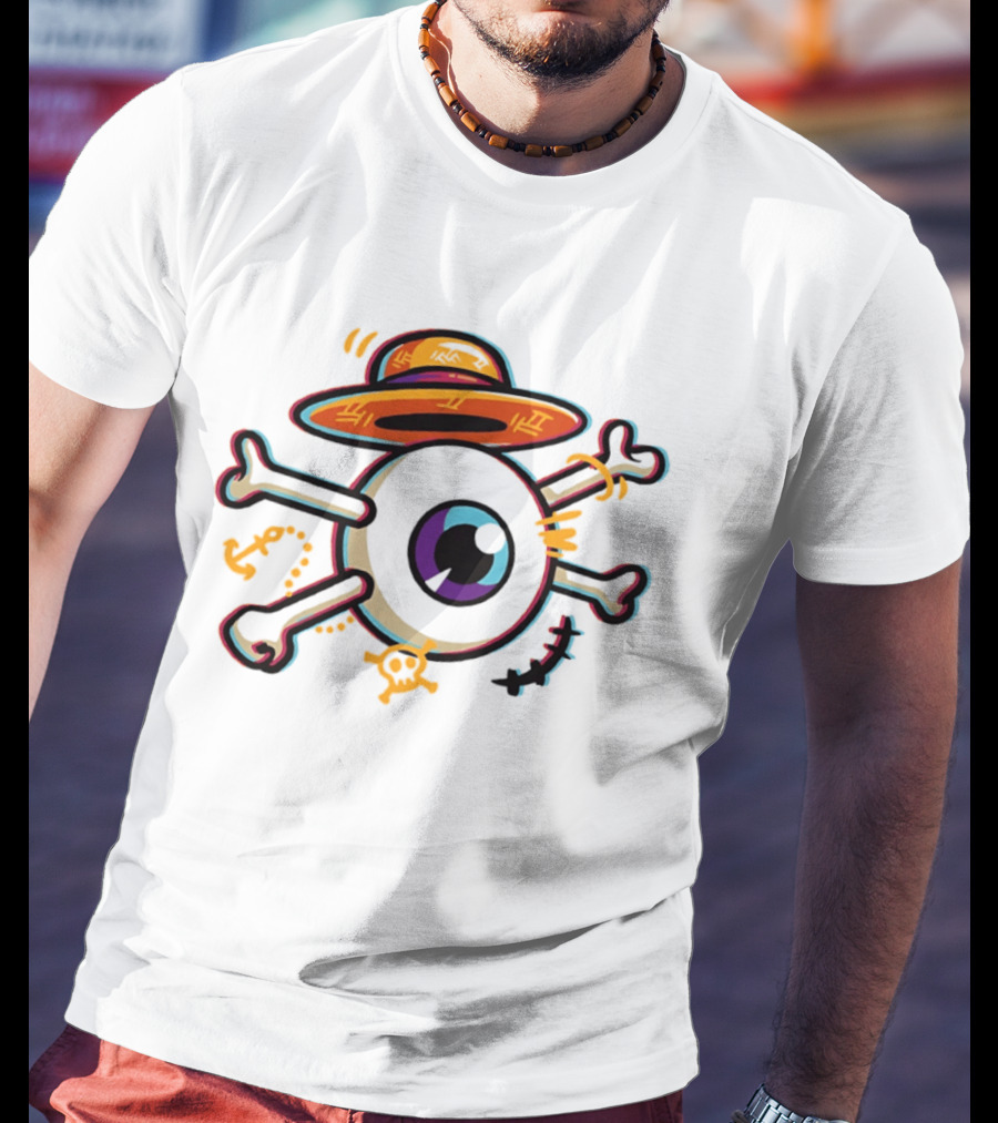 One Piece Straw Hat Eye Bone Pirate Symbol Iconic Anime Series Fan Merch T-Shirt
