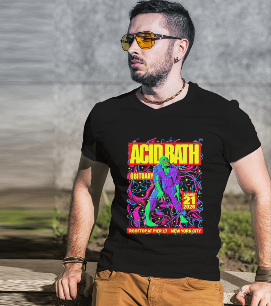 Acid Bath Obituary Rooftop At Pier 17 New York City August 21 2026 T-Shirt