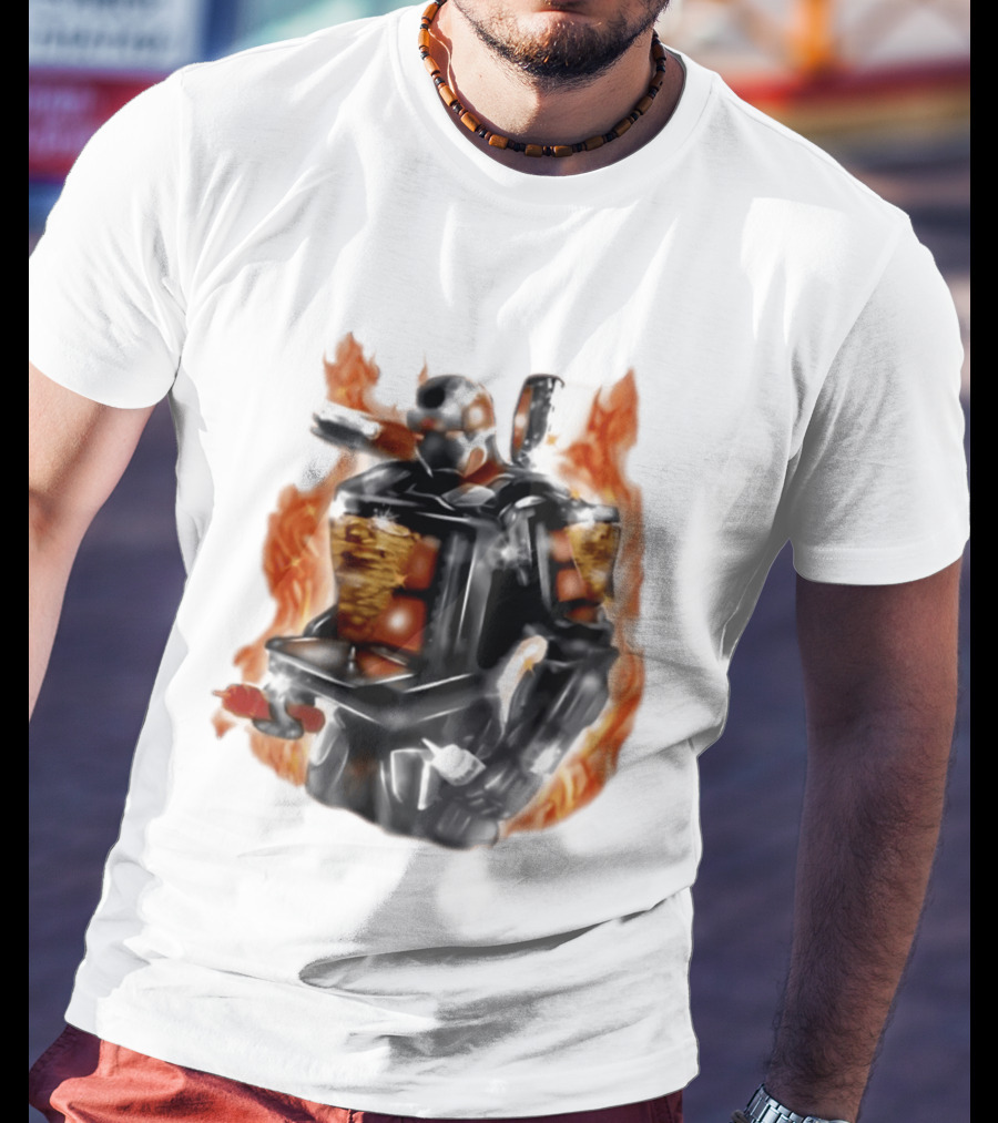 Shawarma Man 90s Flame Airbrush Robot T-Shirt