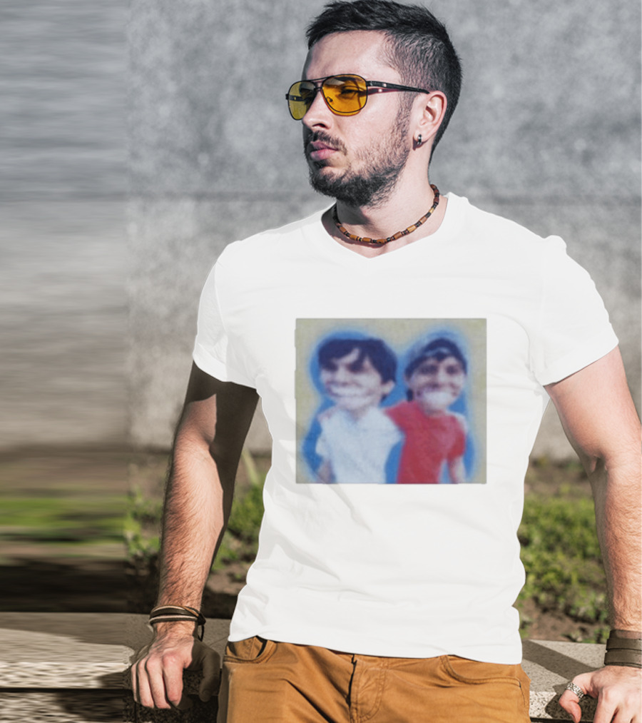 Slushy Noobs Hugging Cartoon Characters In Red And White Outfits T-Shirt