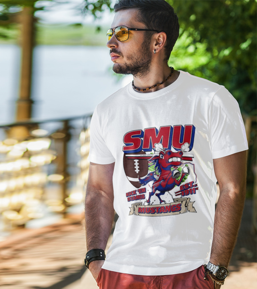 SMU Mustangs Kick 'Em Stangs Football 1911 T-Shirt