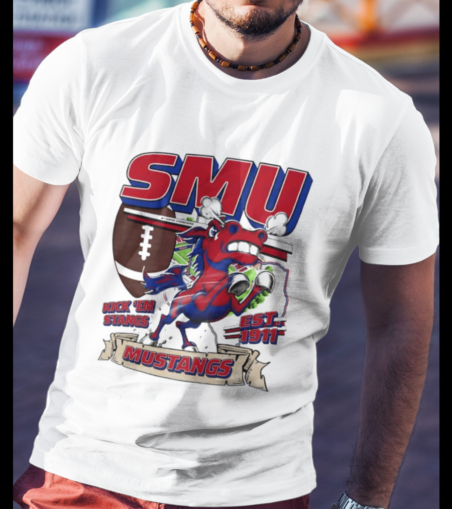 SMU Mustangs Kick 'Em Stangs Football 1911 T-Shirt