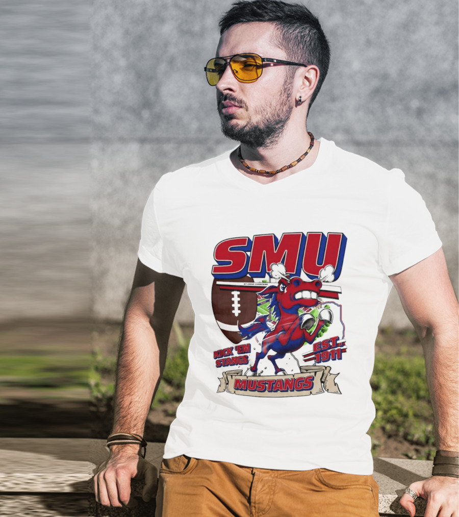SMU Mustangs Kick 'Em Stangs Football 1911 T-Shirt