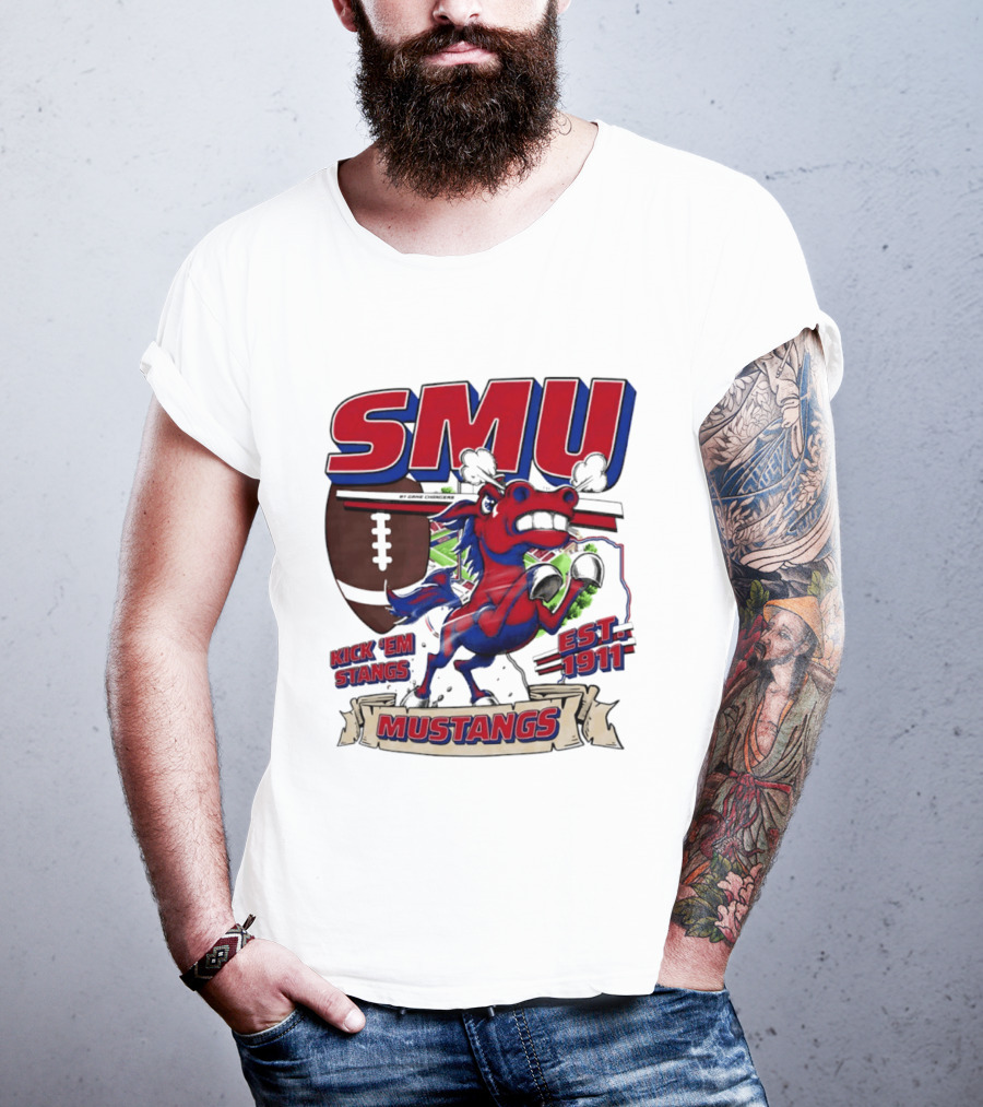SMU Mustangs Kick 'Em Stangs Football 1911 T-Shirt